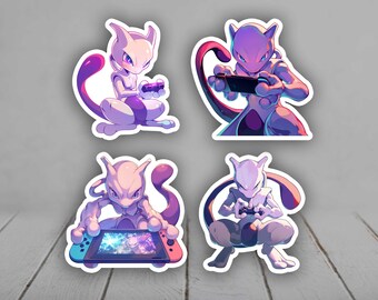 Mewtwo playing, Pokemon Sticker - Laptop, Planners, Journaling, Hydroflask, Yeti, Water bottle Sticker