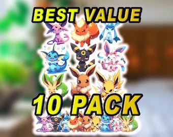 Pokemon Sticker Bundle (10 Pack) – Best Value Cute Waterproof Vinyl Stickers for Laptop, Water Bottle, Planner