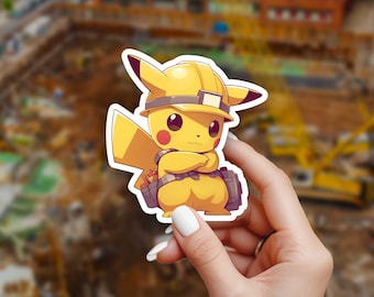 Pikachu Hard Hat, Construction - Laptop, Planners, Journaling, Hydroflask, Yeti, Water bottle Sticker