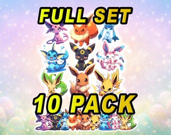 Eeveelution Sticker Pack (10 Pack) – Full Set Cute Waterproof Vinyl Stickers for Laptop, Water Bottle, Planner
