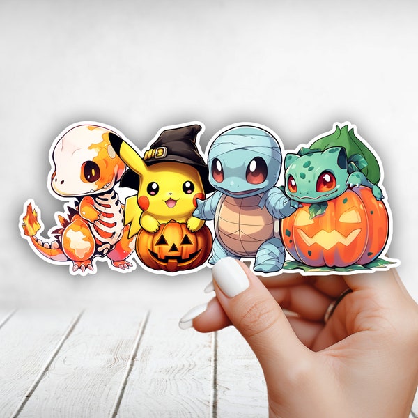 Cute Starter Pokemon Halloween Gen 1 Sticker - Laptop, Planners, Journaling, Hydroflask, Stationary, Yeti, Water bottle Sticker, Vinyl Decal