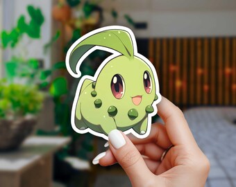 Cute Chikorita Sticker, Gen 2 Starter, WATERPROOF! - Perfect for Laptops, Water Bottles, Cars, Planners, Journaling, Hydroflasks, Yeti, etc.