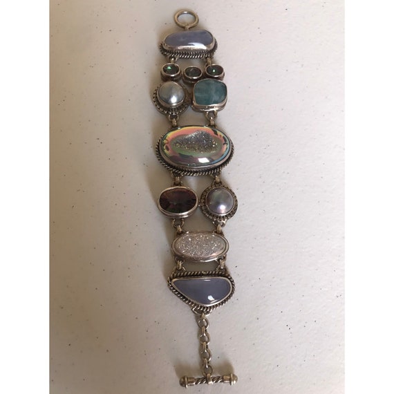 Druzy Bracelet Handcrafted Sterling Silver Multi … - image 7