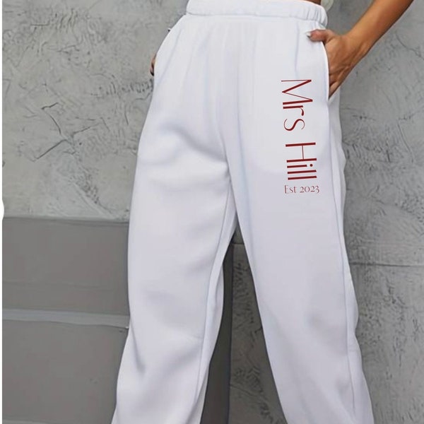 Personalised Joggers, Newlywed Sweatpant, White Established 2023, 2024  leg detail, Bride and Groom tracksuit bottoms, Super Soft