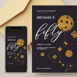 Pickleball Birthday Invitation Template, Editable Invitation, 50th Birthday Card Design, INSTANT DOWNLOAD