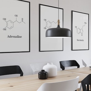 Serotonin Dopamine Adrenaline Molecules Art Set Of 3 | Serotonin | Adrenaline | Dopamine | Molecule Wall Art | Instant Download