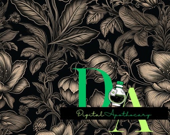 Dark Flowers, Gothic Flowers,  Floral, Seamless Repeating Pattern Commercial Use Tiling Design