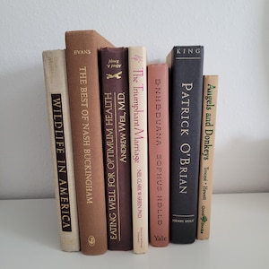 Book stack decor, brown book bundle, bookshelf decoration, coffee table books. Hardcover books for living room, office, or any space.
