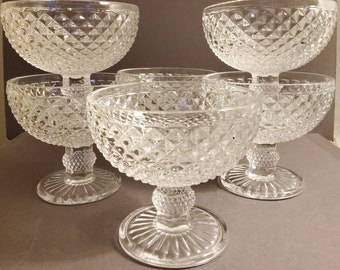 Indiana Glass Diamond Point Clear Footed Dessert Dishes - Set of 6