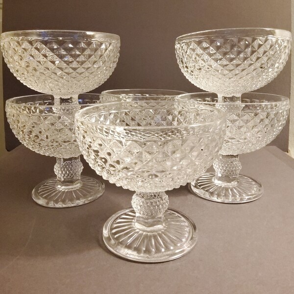 Indiana Glass Diamond Point Clear Footed Dessert Dishes - Set of 6