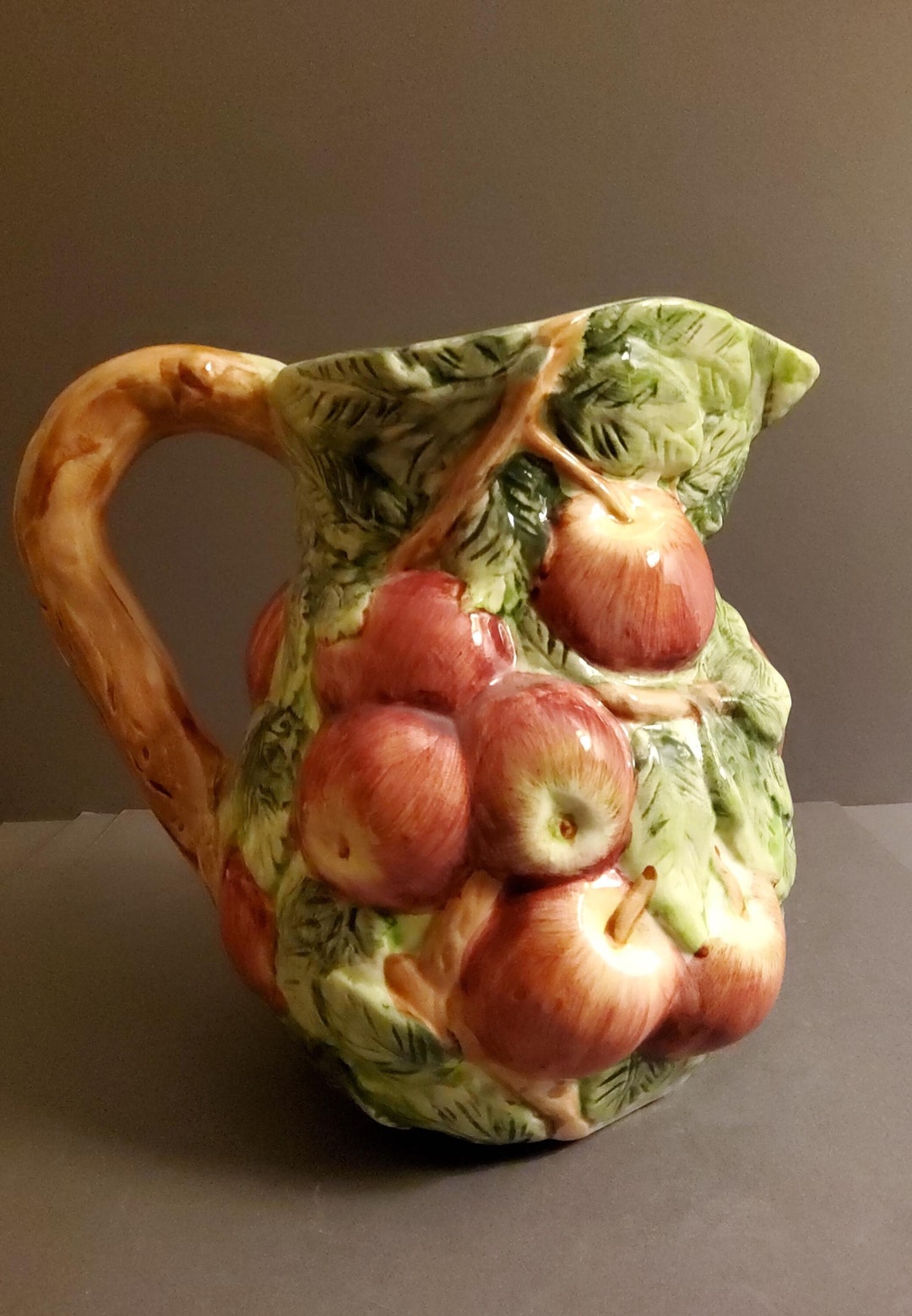 Majolica Pottery Apple Pitcher by World Bazaar - Fall Table - Etsy