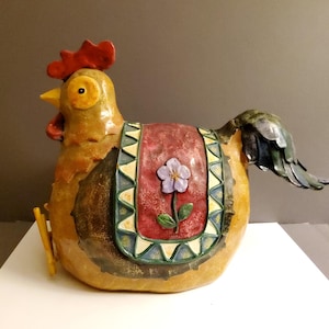 Folk Art Handpainted Rooster Sculpture