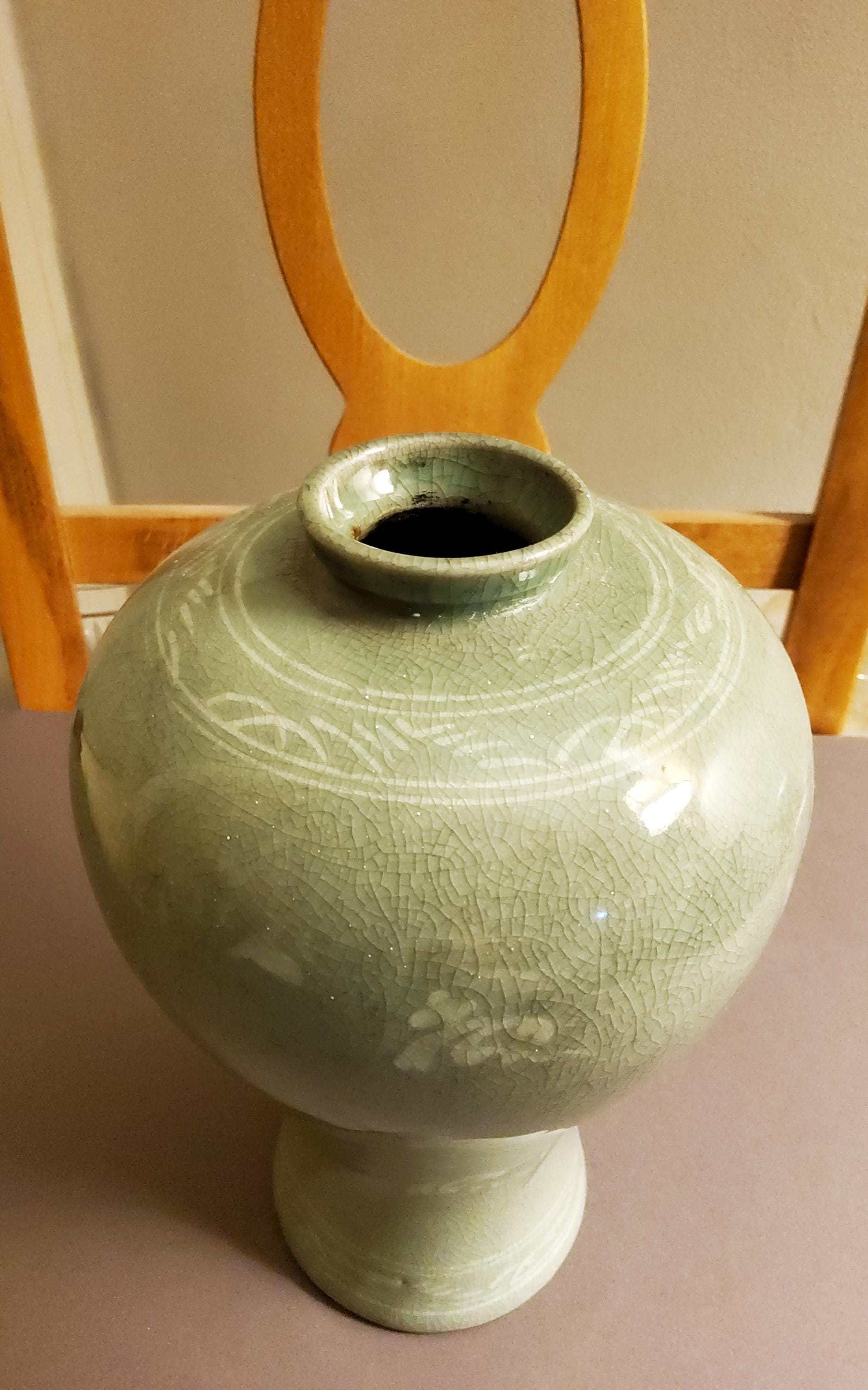 ヴィンテージ景徳鎮マーク入りクラックル青磁花瓶 - 20世紀中期 - Etsy