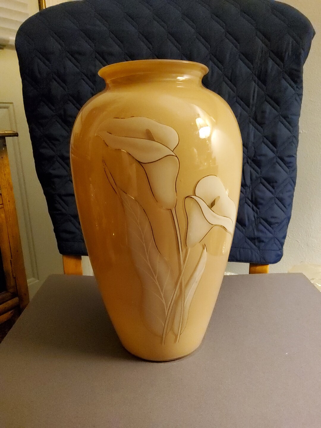 Golden Lily Glass Vase 12.75 Tall Etsy