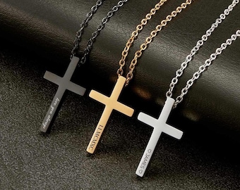 Collier croix personnalisé pour hommes femmes garçons filles croix gravée personnalisée cadeaux de baptême cadeaux chrétiens catholiques maman papa noël