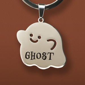 Custom Ghost Dog Tag, Dog Name Tag for Collar, Engraved Personalized Pet ID, Gifts for Dog and Cat Lovers, Casper Cute Tag