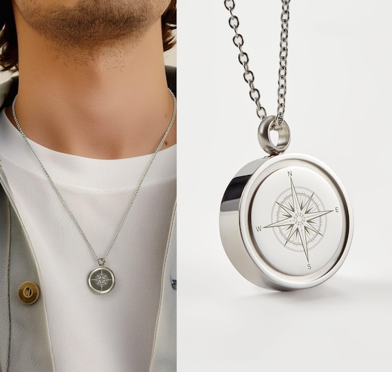 Compass Cremation Necklace for Men Custom Urn Necklace for Ashes Memorial Jewelry Engraved Cremation Necklace for Men Women Etsy