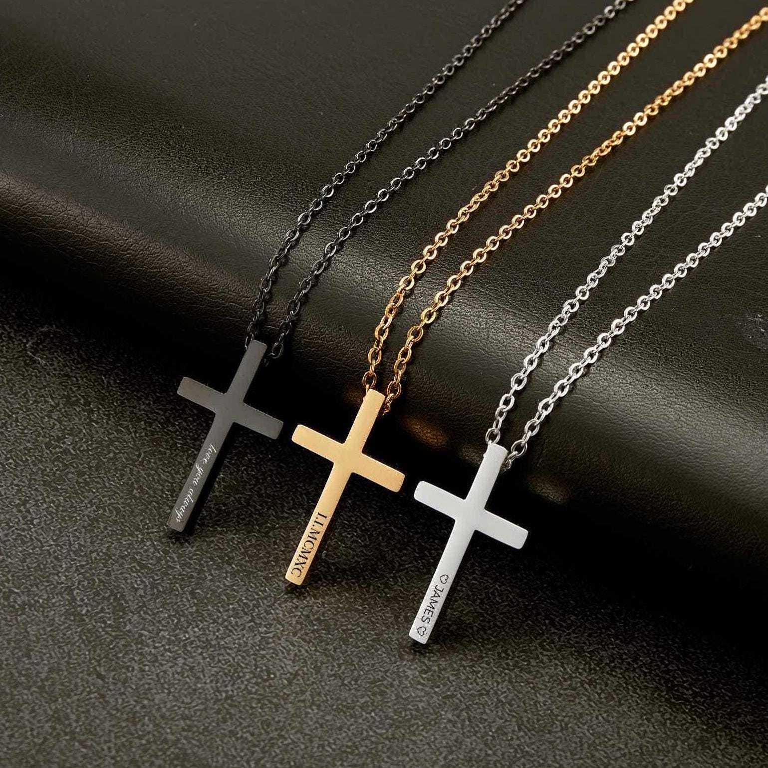 Personalized Cross Necklace for Men Women Boys Girls Custom Engraved ...