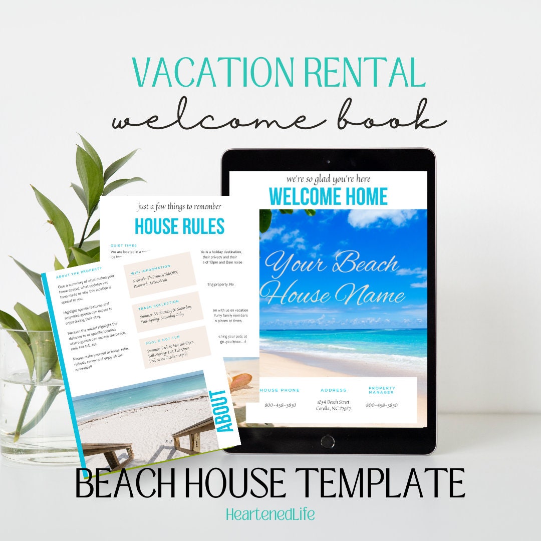 Vacation Rental Welcome Book Template for Beach House, Customizable ...
