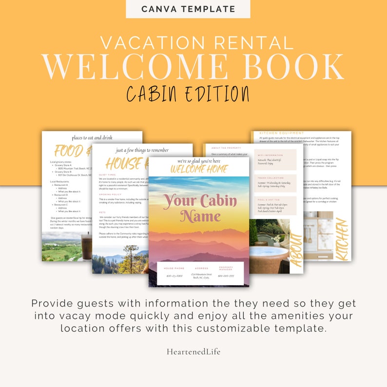Vacation Rental Book Template for Cabin, Customizable Template