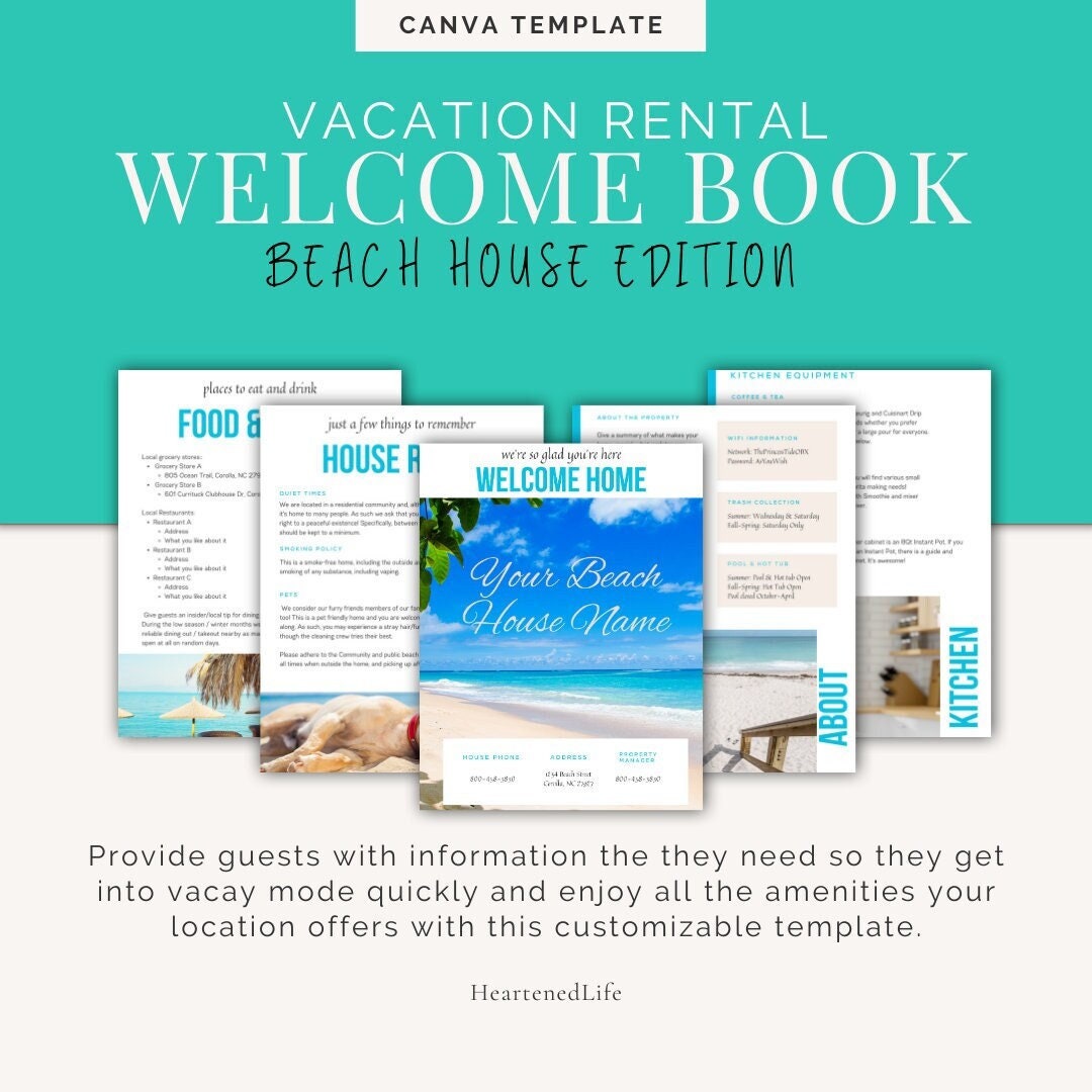 Vacation Rental Welcome Book Template for Beach House Customizable