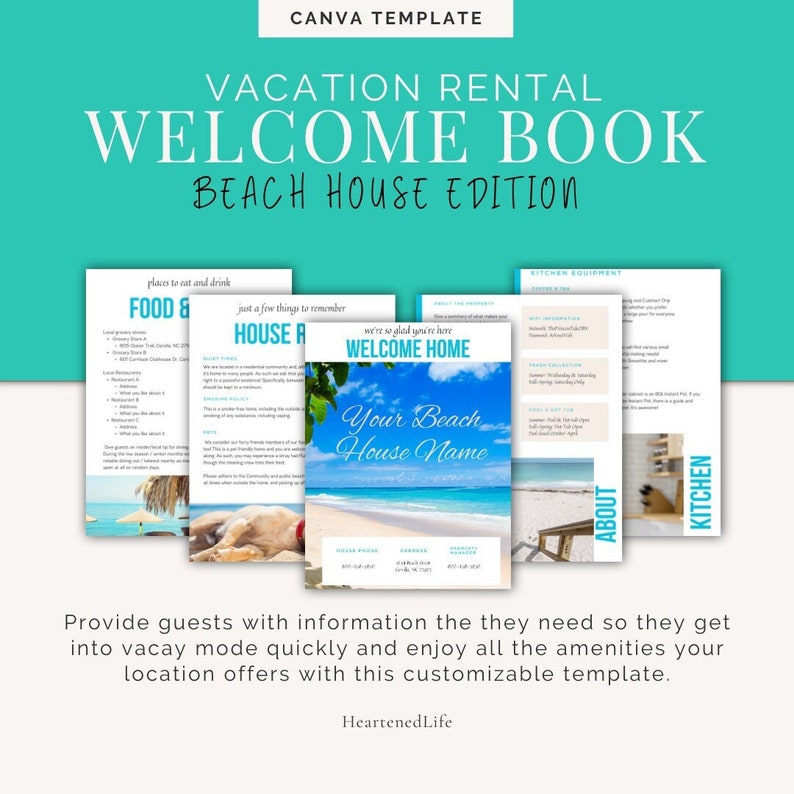 Vacation Rental Book Template for Beach House, Customizable Vacation Rental Book Template for Beach House, Customizable