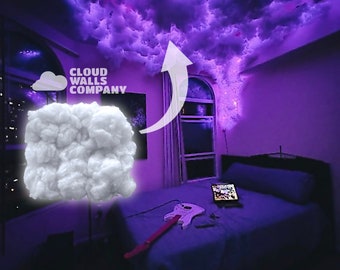 Cloud Ceiling Kit | Acoustic 3D wall panels - Game room | Storm LED cloud - Sound absorbing & Stage Back drop (10 panels)