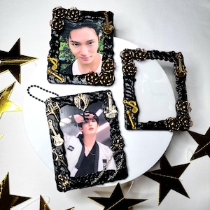 Handmade Silicone Kpop Photocard Holder, Black & Gold/Silver| Decoden Bias PC Toploader