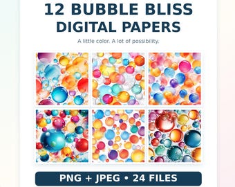 12 Bubble Digital Paper Bundle – Colorful PNG & JPEG Backgrounds