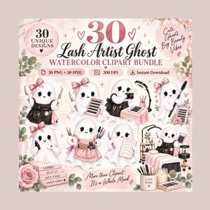 Bundle med 30 clipart-bilder av spöken och akvareller, skönhetssalongverktyg (digital nedladdning)