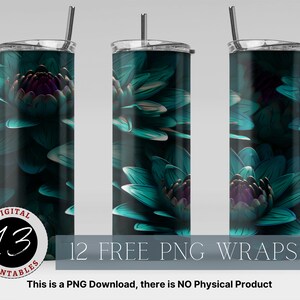 3D Water Lilies Tumbler Wrap, 20oz Tumbler Wrap, Sublimation Design Download, Digital Download PNG, Straight and Tapered PNG, Skinny Tumbler
