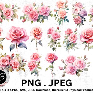Aquarell Rosen Clipart, rosa Rosen, Aquarell Blumen, Blumen Clipart, Boho Blumen, Rose PNG, Sublimation Designs, Instant Download