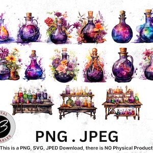 Watercolor Potion Clipart, Magic Potion, Fantasy Potion Clipart, Fantasy Clipart, Digital Potion, Digital Download, Wizard Potion, Witches