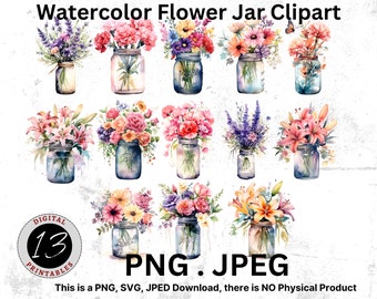 Watercolor Flower in Jar Clipart, Watercolor Flower Bouquet Clipart, Flower PNG, Flower Vase Clipart, Digital Flowers, Digital Download PNG