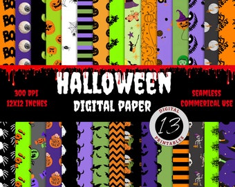 Papel digital de Halloween png, Papel digital imprimible, Imprimible de Halloween, Papel digital sin costura, Patrones sin costura, Patrones png, Digital