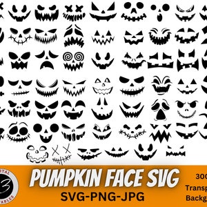 Pumpkin Faces Bundle SVG, Halloween Clipart, Jack-o&#39; Lantern Faces, Pumpkin Faces Clipart, Pumpkin Silhouette, Halloween Face SVG, Pumpkins