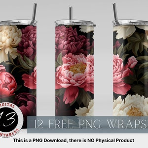 Peonies 20oz Sublimation Tumbler Designs, Sublimation Design png, Straight and Tapered Skinny Tumbler Wrap png, Tumbler png, Flower Tumbler