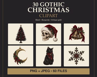 30 Gothic Christmas Clipart Bundle – Gothmas Holiday PNG & JPEG Digital Download