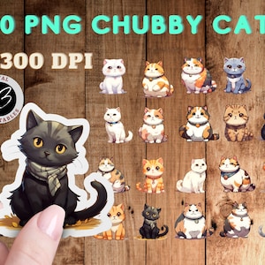 Chubby Cat Stickers, Cat Sticker Bundle, Stickers PNG, Printable Stickers, Clipart Stickers, Sticker Sublimation, Cat Sticker PNG, Cricut