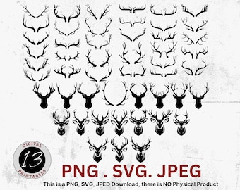 Hjorthorn SVG-paket, hjortpaket, hjortsilhuett, horn SVG, SVG-klippfiler, hjorthorn svg, jakt svg, hornsilhuett, hjort png