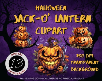 Jack-o' Lantern Bundle Clipart, Clipart zucca di Halloween, Clipart di Halloween, Zucche digitali, Decorazioni di Halloween, Uso commerciale, Halloween