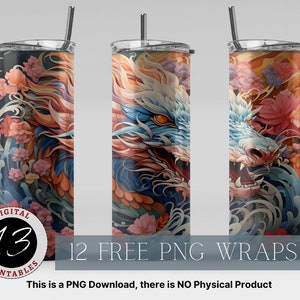 Japanese Dragon 20oz Sublimation Tumbler Designs, Sublimation Design png, Straight and Tapered Skinny Tumbler Wrap png, Dragon Design png