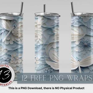 3D Dragonfly Tumbler Wrap, 20oz Tumbler Wrap, Sublimation Design Download, Digital Download PNG, Straight and Tapered PNG, Skinny Tumbler