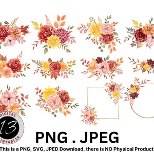 Acuarela Flores de Otoño Clipart, Flor PNG, Diseño de Flores de Otoño, Flor de Otoño PNG, Flor PNG, Imágenes Prediseñadas de Otoño, Floral de Otoño, Flores