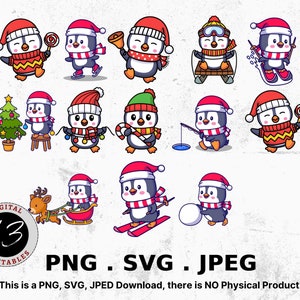 Cute Penguin Bundle SVG, Penguin SVG, Sublimation SVG, Animali digitali, File tagliati di Natale, Download digitale, Disegni natalizi, Bundle