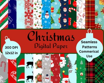 Weihnachten Digitales Papier Bundle, digitales Papier, Weihnachts Designs, Weihnachts Design Drucke, Weihnachten png, digitale png, nahtlose Muster