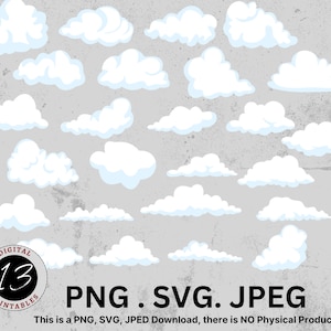 Cloud Clipart Bundle, Digital Clouds, Cloud PNG, Blue Clouds, Clouds, Printable Clouds, Digital Download, Fluffy White Clouds, White Cloud
