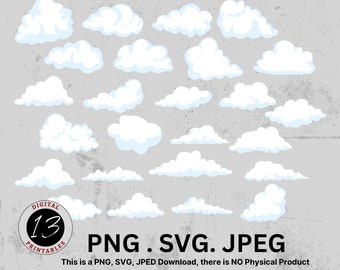 Paquete de imágenes prediseñadas en la nube, Nubes digitales, Nube PNG, Nubes azules, Nubes, Nubes imprimibles, Descarga digital, Nubes blancas esponjosas, Nube blanca