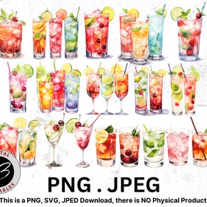 Watercolor Cocktail Clipart, Cocktail Bundle, Alcohol Clipart, Digital Download, Digital Cocktail, Drinks Illustration, Drinks PNG, Alcohol