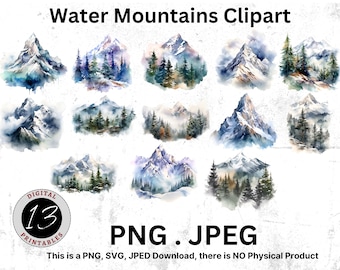 Akvarell berg Clipart, digitala snöberg, akvarell berg, sublimering, berg PNG, digital nedladdning, berg Clipart,